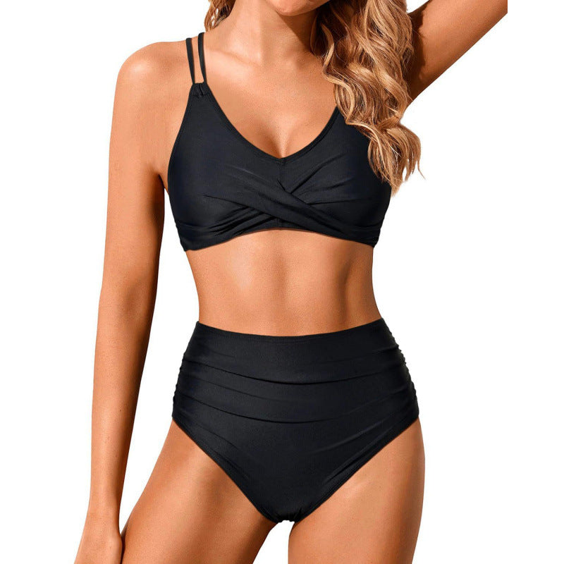Damen Hochtailliertes Bikini-Set mit gerafftem Oberteil R&B