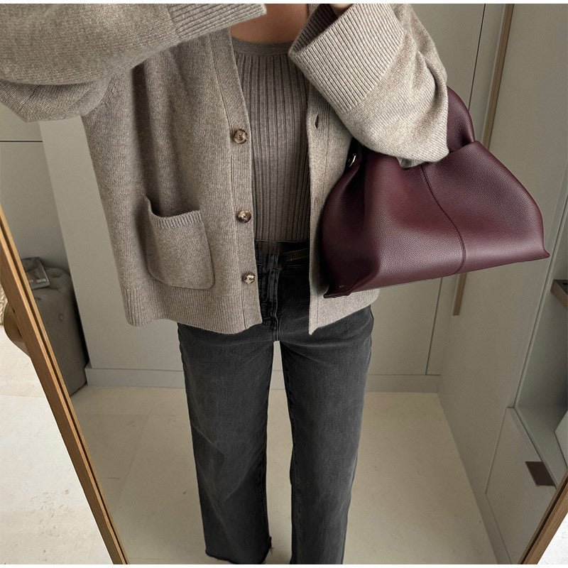 Damen weicher Cardigan mit Taschen und Knopfleiste R&B
