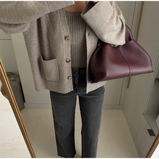 Damen weicher Cardigan mit Taschen und Knopfleiste R&B