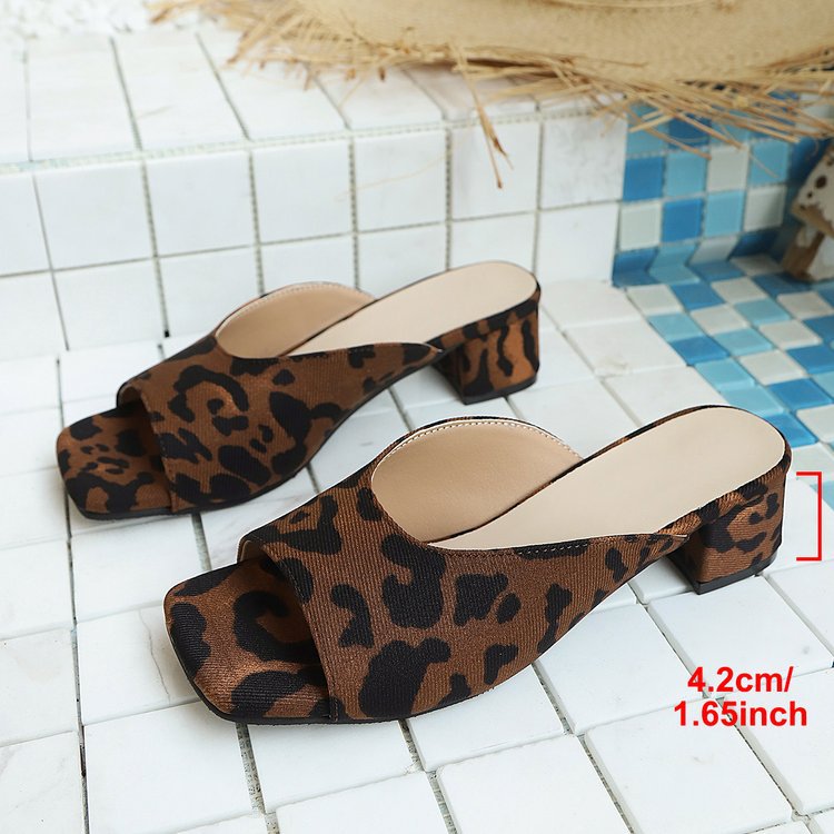 Damen Modische Mules mit Leopardenmuster und Blockabsatz R&B