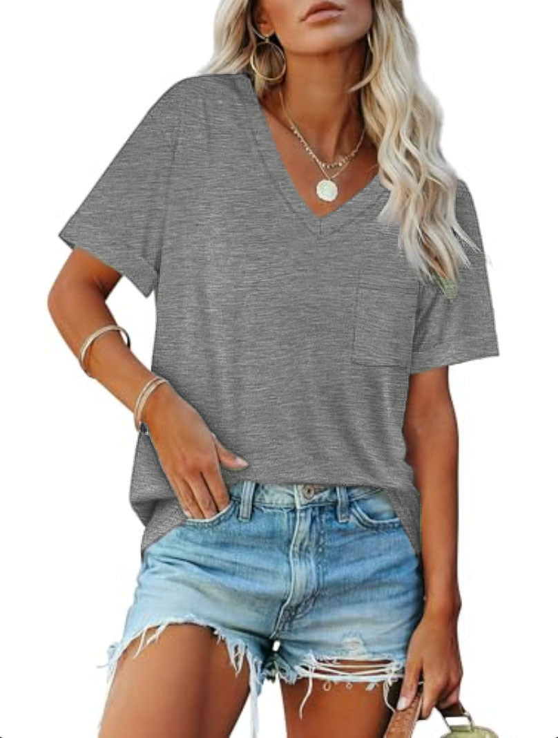 Damen V-Ausschnitt T-Shirt mit lockerer Passform R&B