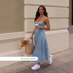 Damen Midi-Kleid mit trägerlosem Design und fließendem Schnitt R&B