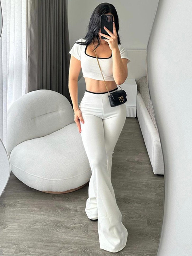 Damen modisches Crop-Top mit tailliertem Schnitt und weiter Hose R&B