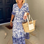 Damen Maxikleid mit raffiniertem Volant und floralem Design R&B