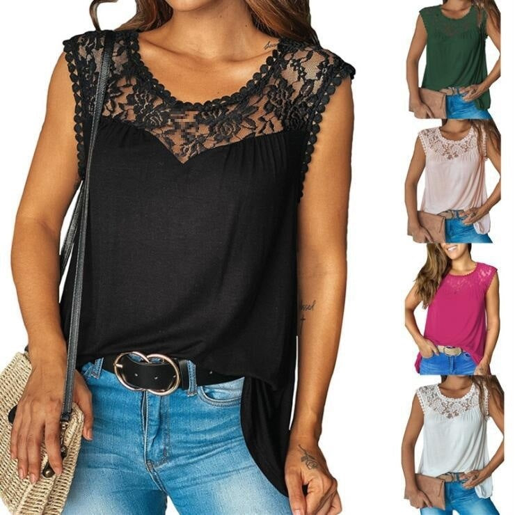 Damen asymmetrisches Top mit Spitzenmuster und lockerer Passform R&B