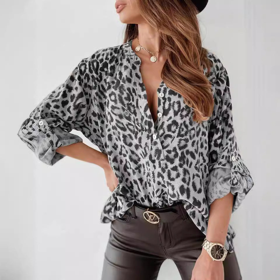Damen Bluse im eleganten Animal-Print mit Raffungen R&B