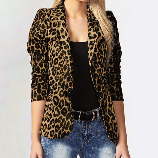 Damen Elegante Leopard-Muster Blazerjacke mit tailliertem Schnitt R&B