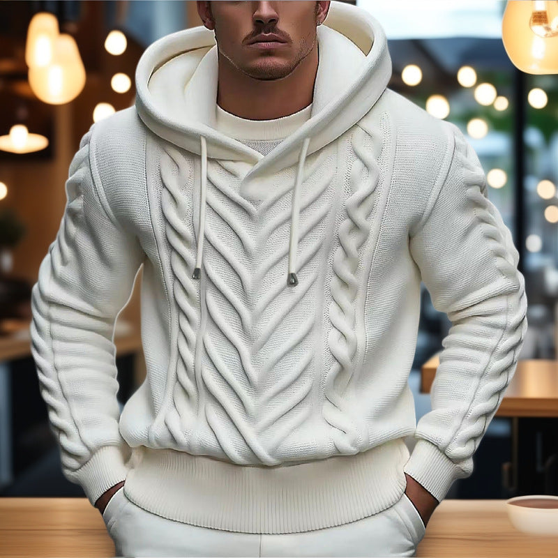 Herren Kapuzenpullover mit strukturiertem Zopfmuster und elastischem Bund R&B