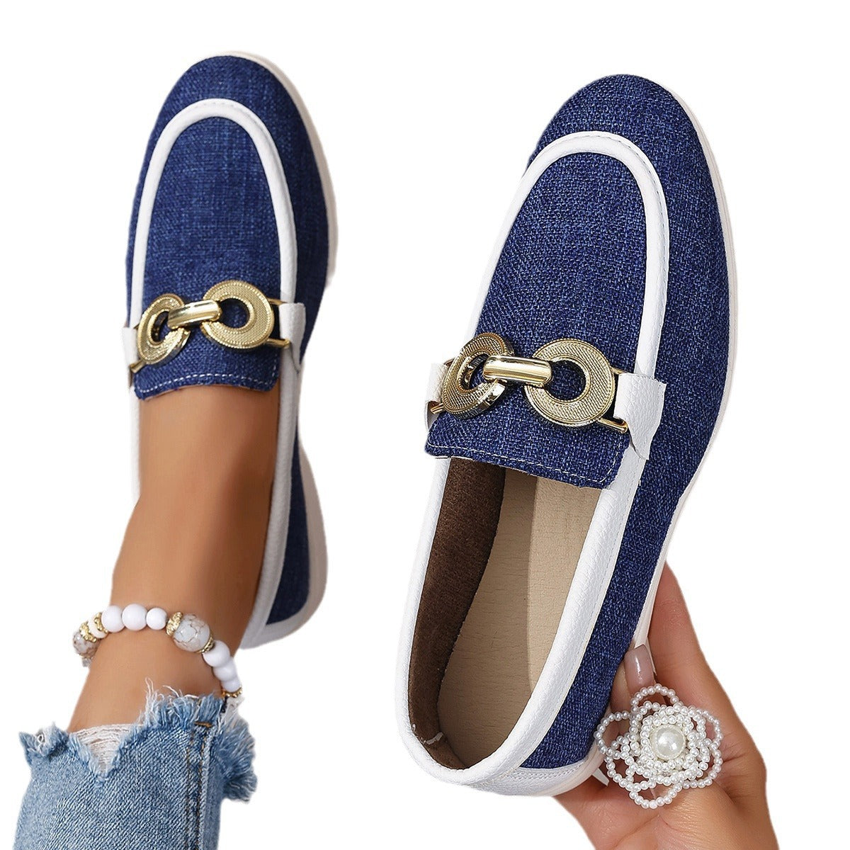 Damen modische Slipper mit elegantem Goldverzierungsdetail R&B