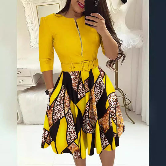 Damen Midikleid mit geometrischem Schnitt und tailliertem Gürtel R&B