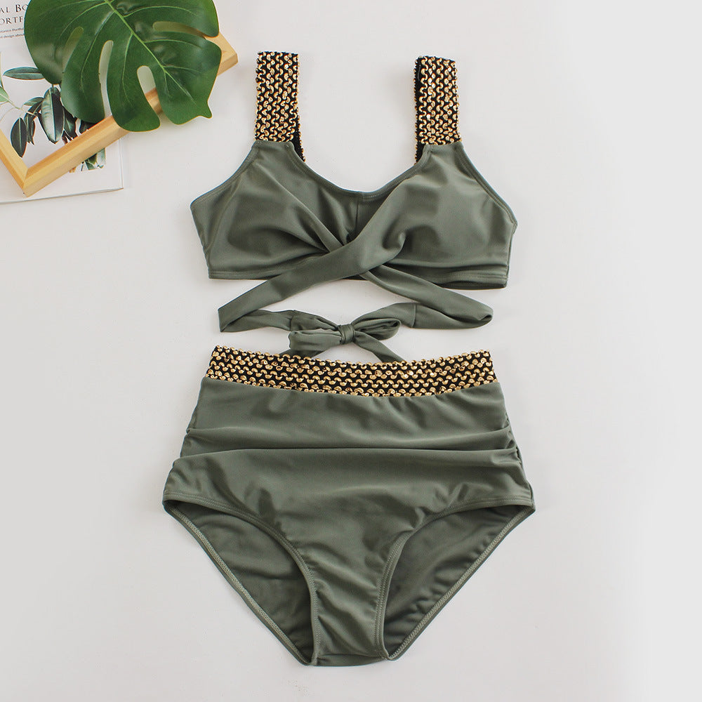 Damen Hochtailliertes Bikini-Set mit stilvollem Wickel-Oberteil R&B