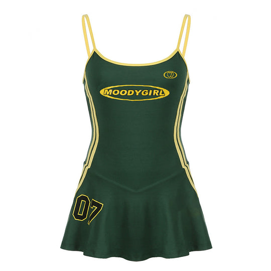 Damen Sportliches Badekleid mit Rüschen und verstellbaren Trägern R&B