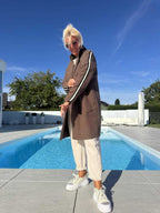 Damen Sportliche Longjacke mit praktischen Taschen und Streifenmotiv R&B