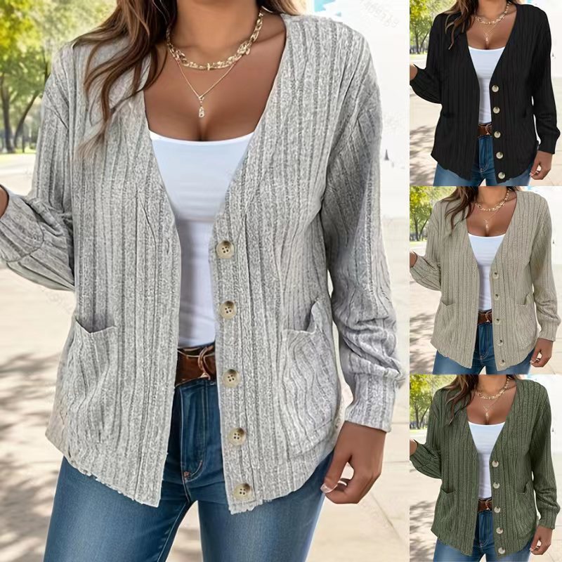 Damen Strickjacke mit Knopfleiste und seitlichen Taschen R&B