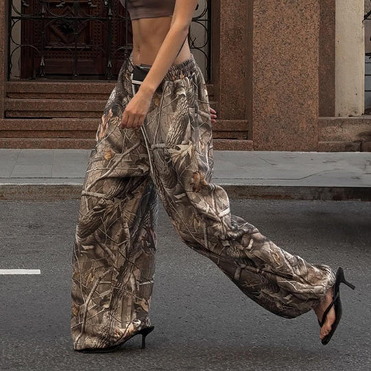 Damen Cargo-Style Hose mit weit geschnittenem Bein und einzigartigem Camouflage-Muster R&B