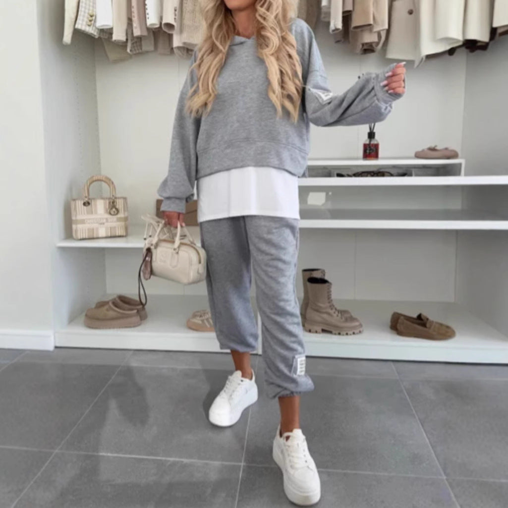 Damen nan kuscheliges kurzes Kapuzensweatshirt und Jogginghose-Set aus weicher Baumwollmischung R&B