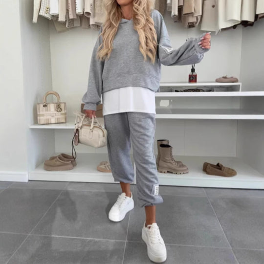 Damen nan kuscheliges kurzes Kapuzensweatshirt und Jogginghose-Set aus weicher Baumwollmischung R&B