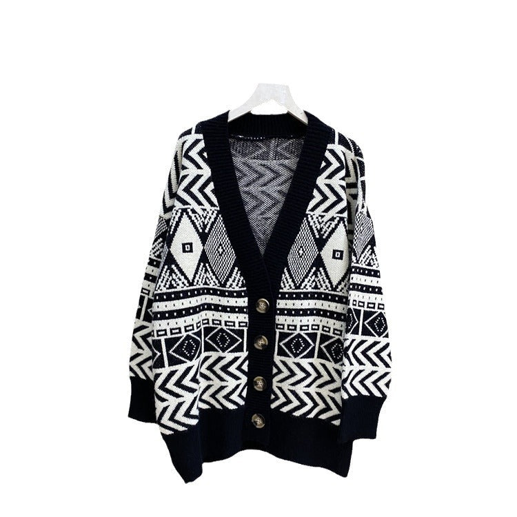 Damen Übergroße Strickjacke mit geometrischem Muster R&B