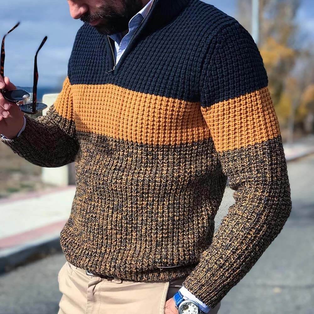 R&B | Gestrickter Pullover mit Blockfarben Acryl Warm und Modern