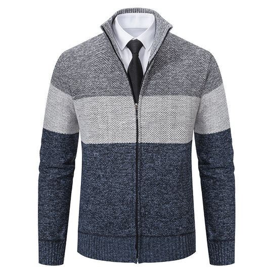 Herren modische Strickjacke mit hohem Kragen und modernem Reißverschluss R&B