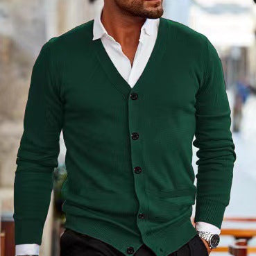 Herren nan Feinstrick V-Ausschnitt Cardigan mit Knopfleiste und Eingrifftaschen R&B