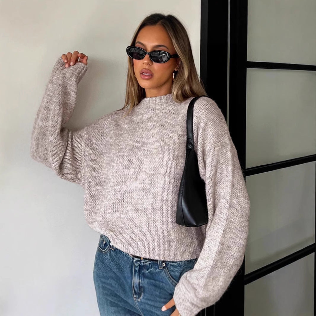 Damen Modischer Strickpullover mit weitem Schnitt und Stehkragen R&B