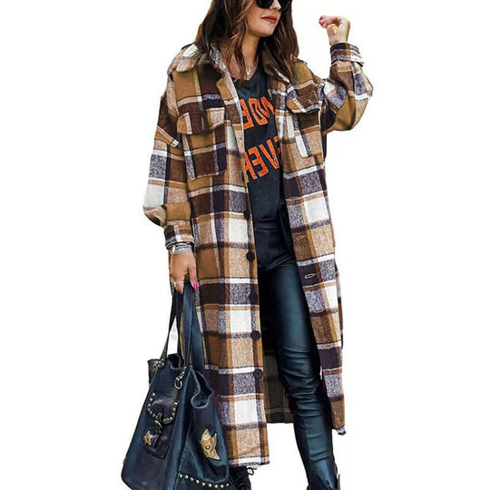 Damen Langärmlige Karobluse im Oversized-Stil R&B