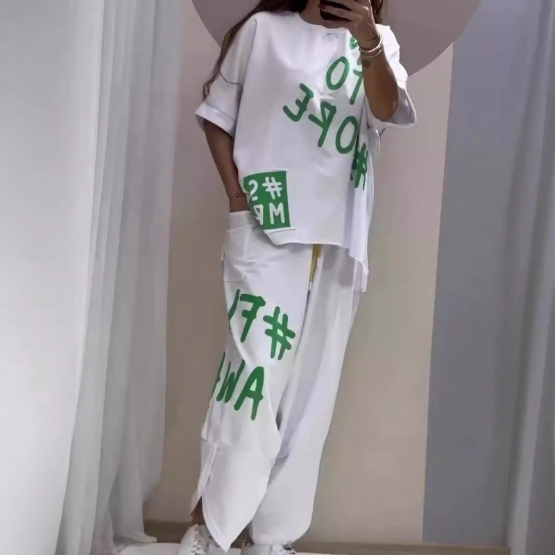 Damen Lässiges Set mit oversize T-Shirt und bequemen Jogginghose R&B