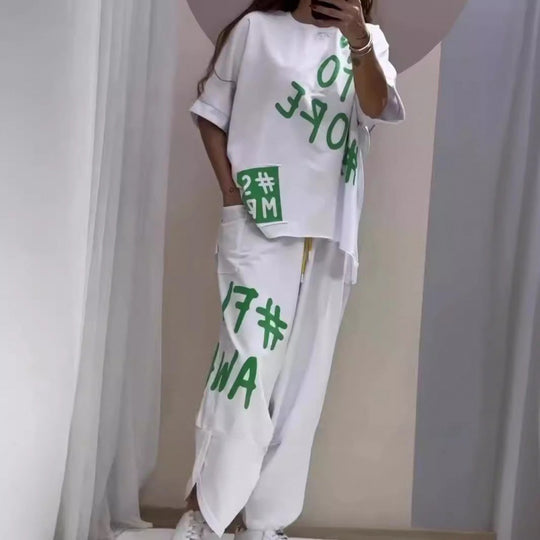 Damen Lässiges Set mit oversize T-Shirt und bequemen Jogginghose R&B