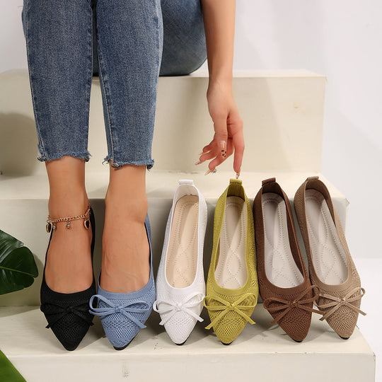 Damen elegante Ballerinas mit raffiniertem Schleifen-Detail und atmungsaktiver Obermaterialstruktur R&B