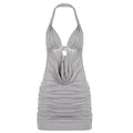 Damen Elegantes Halterkleid mit Raffungen und funkelnden Akzenten R&B