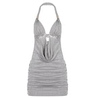 Damen Elegantes Halterkleid mit Raffungen und funkelnden Akzenten R&B