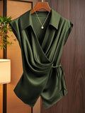 Damen elegante Wickelbluse mit femininer Drapierung und Schalkragen R&B