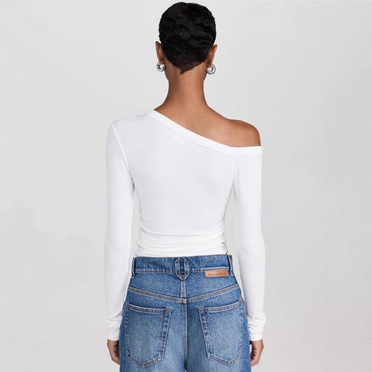 Damen asymmetrisches Langarmshirt mit Knopfleiste und figurbetontem Schnitt R&B