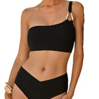 Damen Hochtailliertes Bikini-Set mit asymmetrischem Oberteil R&B