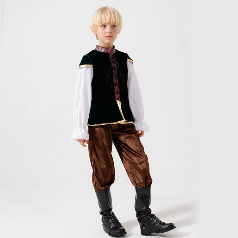 Unisex nan mittelalterliches Kinderkostüm Set mit Samtweste, geraffter Pluderhose und Renaissance-Details R&B