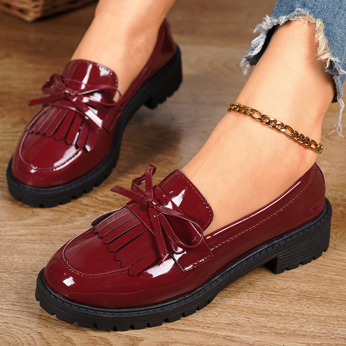 Damen Klassische Loafers mit elegantem Lackfinish und modischem Schleifen-Detail R&B