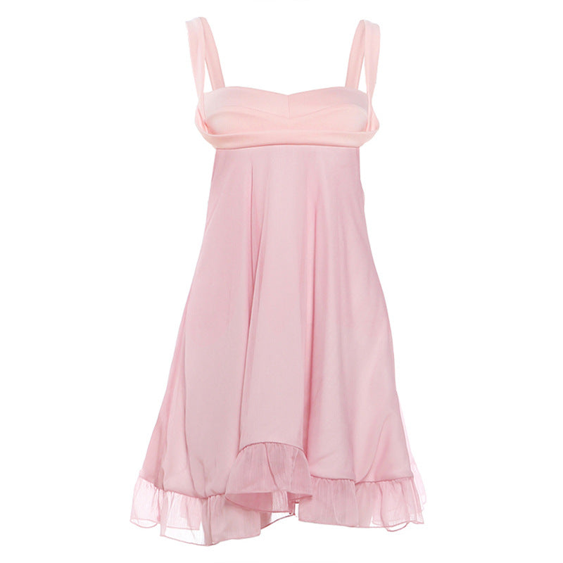 Damen Chiffonkleid mit fließendem Saum und herzförmigem Ausschnitt R&B