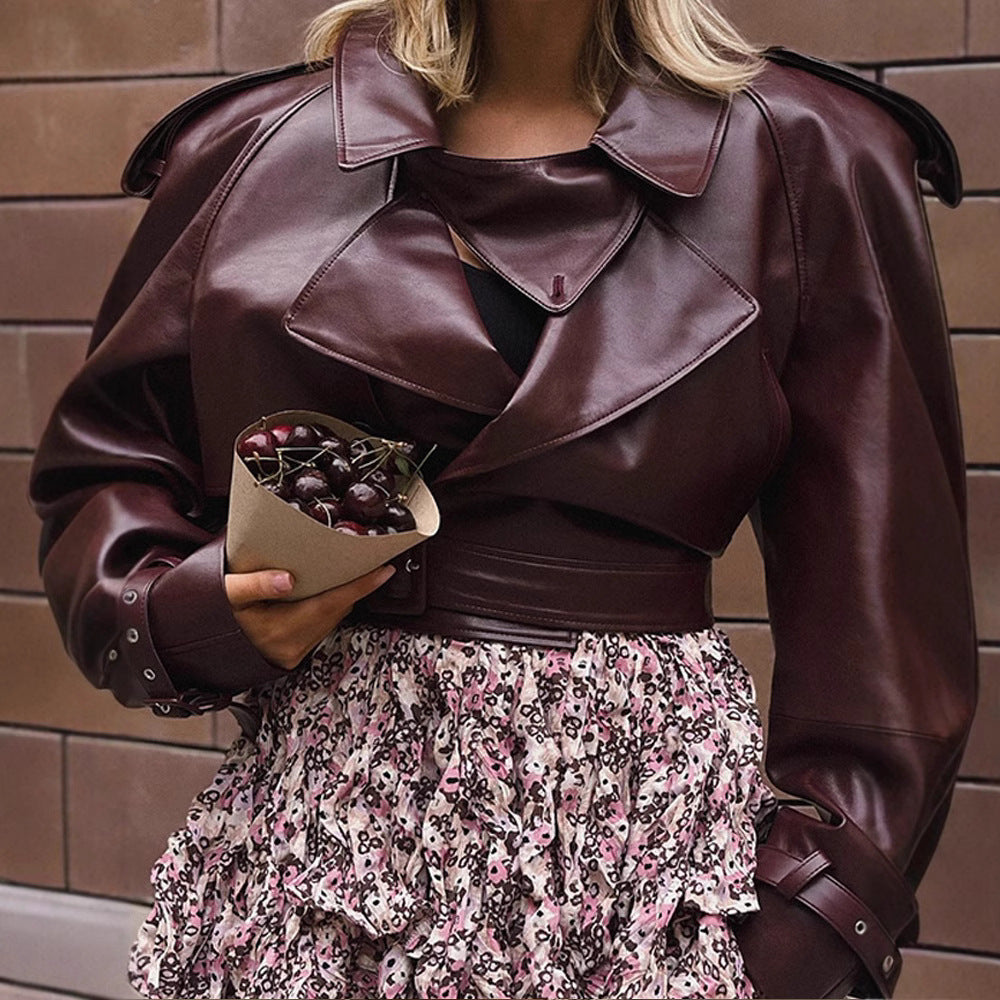 Damen Kunstlederjacke im Oversized-Design mit Riemen und neuen Details R&B