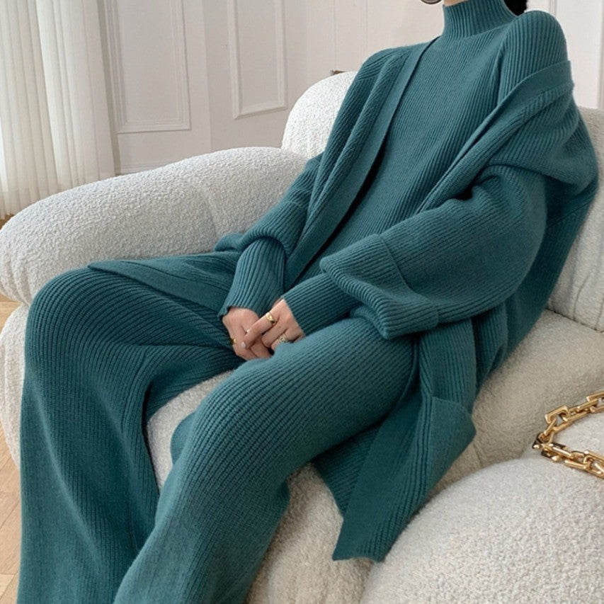 Damen Strickmantel mit Gürtel und praktischen Taschen R&B