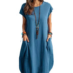Damen lässiges Sommerkleid mit praktischen Seitentaschen und Rundhalsausschnitt R&B