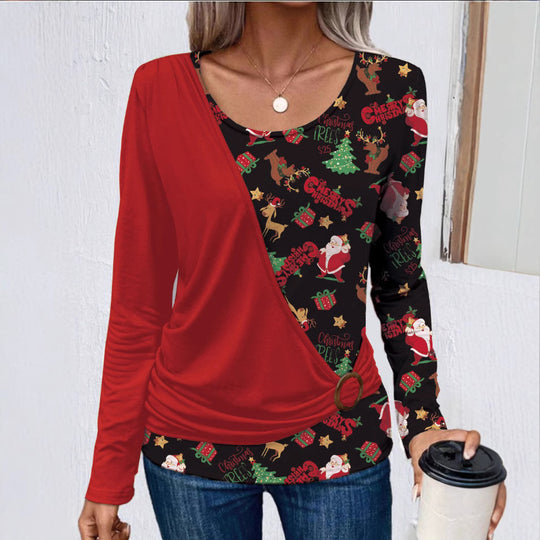 Damen Langarmshirt mit kreativem Weihnachtsdesign und praktischen Rüschendetails R&B