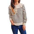 Damen gestreifter Strickpullover mit Knopfdetails und lässigem Schnitt R&B