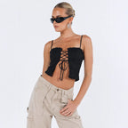 Damen Spitzen-Top mit Schnürung und Rüschendetail R&B