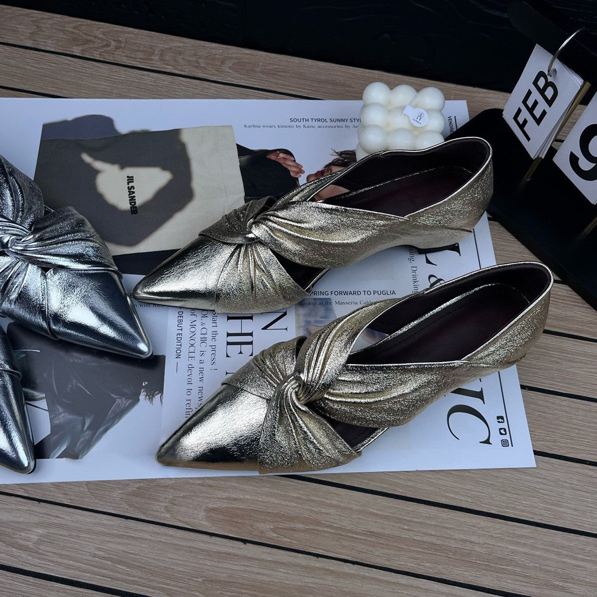 Damen elegante Spitzenslipper mit raffinierten Knoten-Details