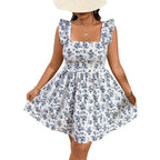 Damen Sommerliches Blütenkleid mit Rüschendetails und Quadrat-Ausschnitt R&B