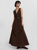 Damen Maxikleid mit stilvollem V-Ausschnitt und Taillengürtel R&B