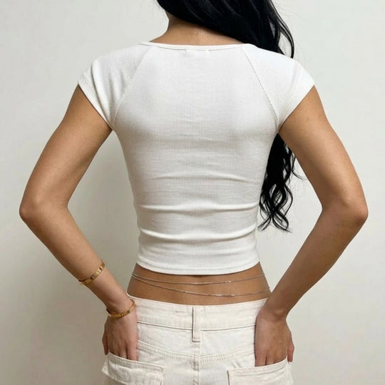 Damen Kurzarm-Top mit Spitzendetail und taillierter Passform R&B
