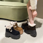 Damen Flauschige Plateau Stiefeletten mit modischer Schnalle R&B