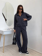 Damen nan weite Highwaist-Loungehose aus Sweatstoff mit Kordelzug und Eingrifftaschen R&B